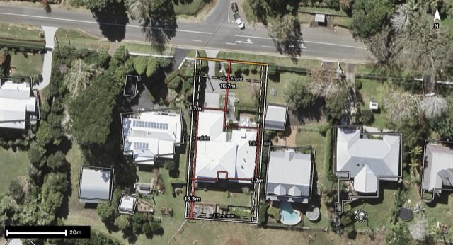 Aerial of 547A Mountain View Road, Maleny QLD 4552 with the block outlined