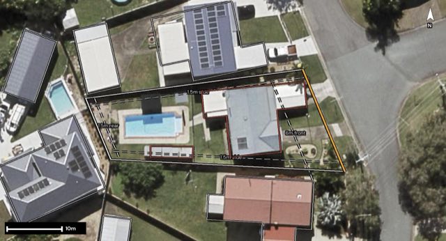 Aerial of 55 Pamrick Crescent, Clontarf QLD 4019 with the block outlined