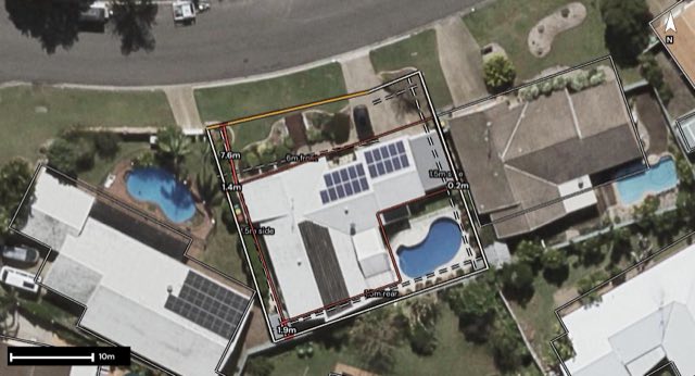 Aerial of 55 Poinsettia Avenue, Mooloolaba QLD 4557 with the block outlined