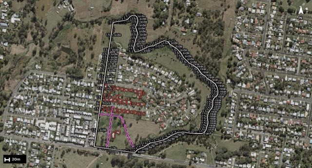 Aerial of 55 Selwyn Street, North Booval QLD 4304 with the block outlined