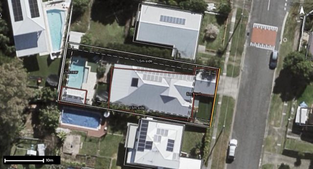 Aerial of 56 Kennington Road, Camp Hill QLD 4152 with the block outlined