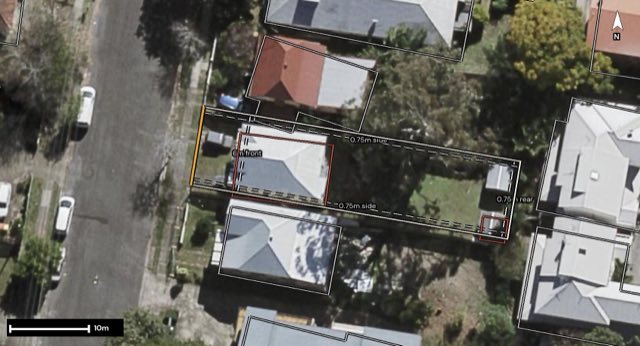 Aerial of 57 Bower Street, Annerley QLD 4103 with the block outlined