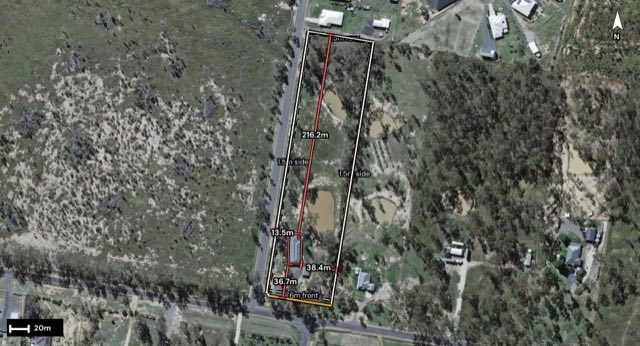 Aerial of 57 Edwards Road, Gatton QLD 4343 with the block outlined