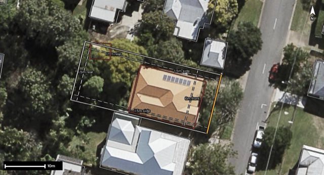 Aerial of 57 Ellenborough Street, Ipswich QLD 4305 with the block outlined