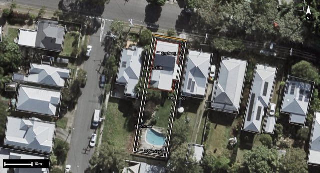 Aerial of 57 Park Road West, Dutton Park QLD 4102 with the block outlined