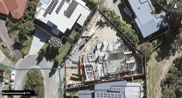 Aerial of 57 Sawtell Drive, Currumbin Waters QLD 4223 with the block outlined