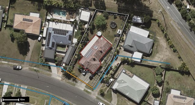 Aerial of 57 Tallagandra Road, Beenleigh QLD 4207 with the block outlined