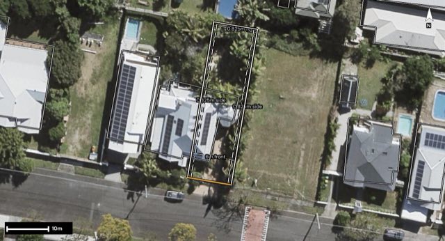 Aerial of 58 Junction Terrace, Annerley QLD 4103 with the block outlined