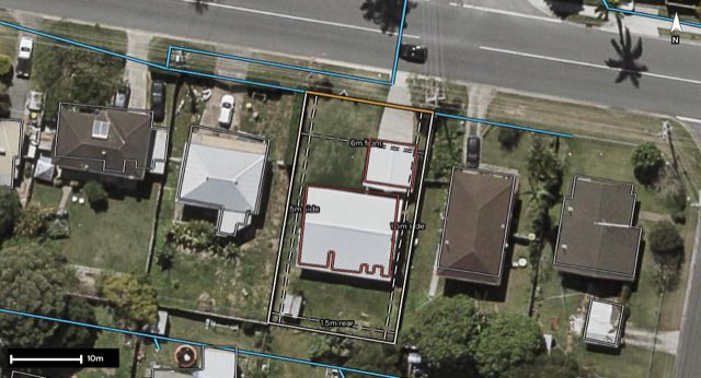Aerial of 58 Logan Street, Beenleigh QLD 4207 with the block outlined