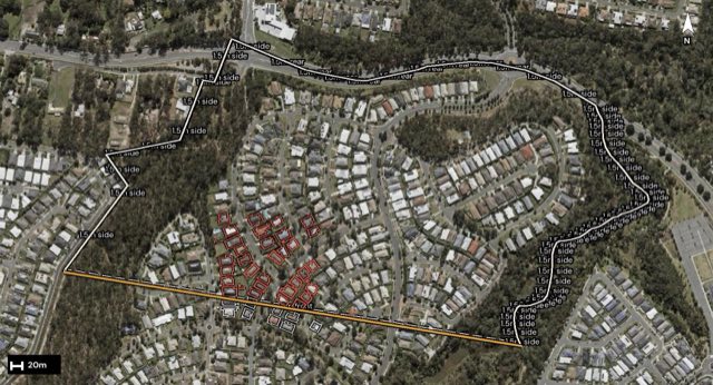 Aerial of 59 Brigid Boulevard, Augustine Heights QLD 4300 with the block outlined