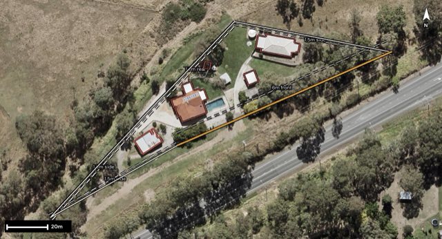 Aerial of 5936 Mount Lindesay Highway, Woodhill QLD 4285 with the block outlined