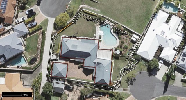 Aerial of 6 Billeroy Court, The Gap QLD 4061 with the block outlined