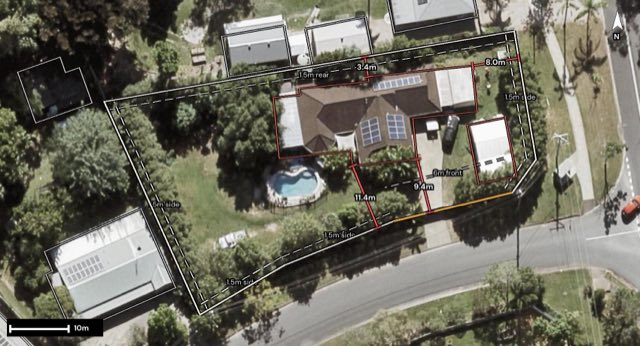 Aerial of 6 Clearview Drive, Glass House Mountains QLD 4518 with the block outlined