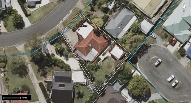 Aerial of 6 Manning Court, Mount Warren Park QLD 4207 with the block outlined