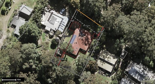 Aerial of 6 Mimosa Road, Springbrook QLD 4213 with the block outlined