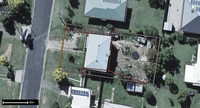Aerial of 60 Whittle Street, Gatton QLD 4343 with the block outlined