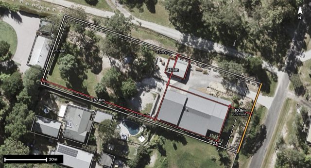 Aerial of 61 Calderwood Road, Landsborough QLD 4550 with the block outlined