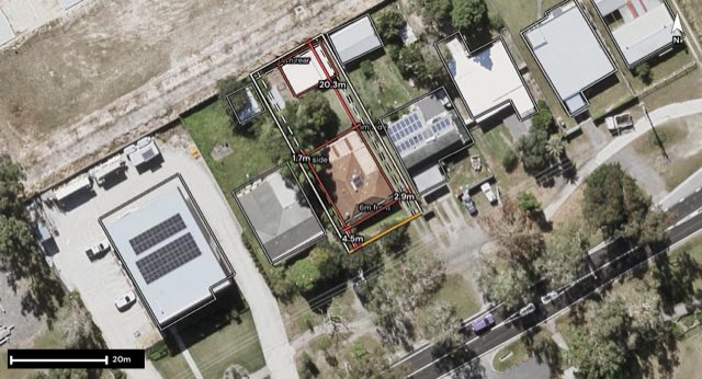 Aerial of 61 Caloundra Street, Landsborough QLD 4550 with the block outlined