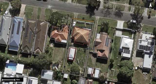 Aerial of 61 Nyleta Street, Coopers Plains QLD 4108 with the block outlined