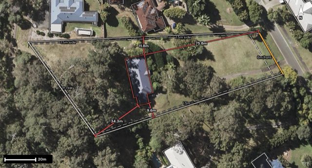 Aerial of 62-64 The Oval Drive, Mount Nathan QLD 4211 with the block outlined