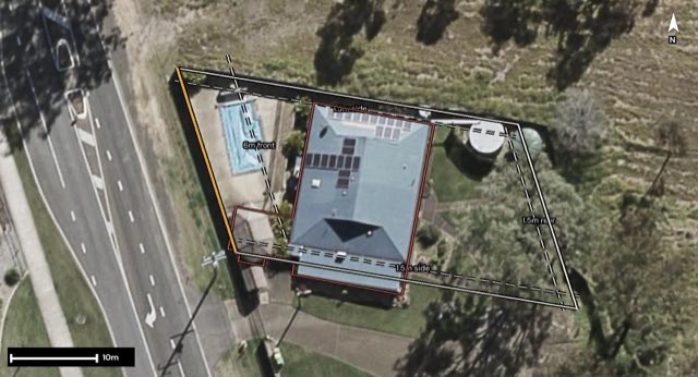 Aerial of 62 Grampian Drive, Deebing Heights QLD 4306 with the block outlined