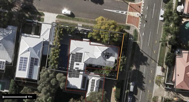 Aerial of 62 Park Avenue, Clayfield QLD 4011 with the block outlined