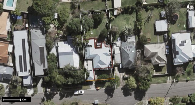 Aerial of 63 Lancelot Street, Tennyson QLD 4105 with the block outlined