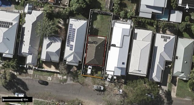 Aerial of 63 Lilley Street, Hendra QLD 4011 with the block outlined