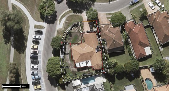 Aerial of 63 Statesman Circuit, Sippy Downs QLD 4556 with the block outlined