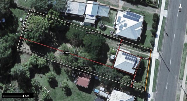Aerial of 63 William Street, Gatton QLD 4343 with the block outlined