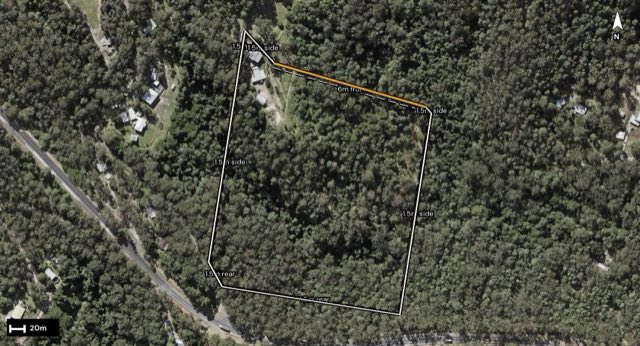 Aerial of 64 Gattera Road, Landsborough QLD 4550 with the block outlined