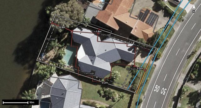 Aerial of 64 Manly Drive, Robina QLD 4226 with the block outlined