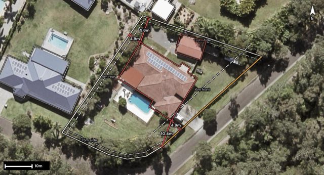 Aerial of 68 Allan Avenue, Glass House Mountains QLD 4518 with the block outlined