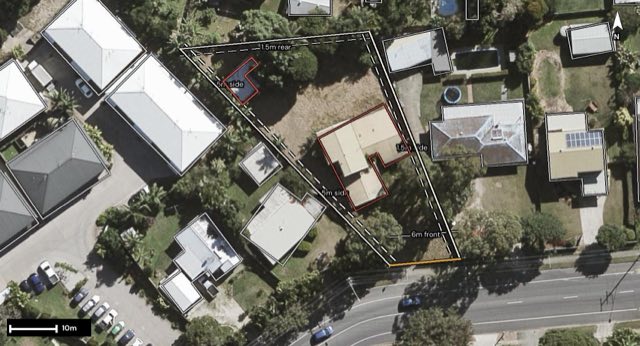 Aerial of 68 Station Road, Burpengary QLD 4505 with the block outlined