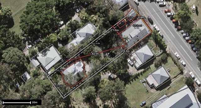 Aerial of 69 Memorial Drive, Eumundi QLD 4562 with the block outlined
