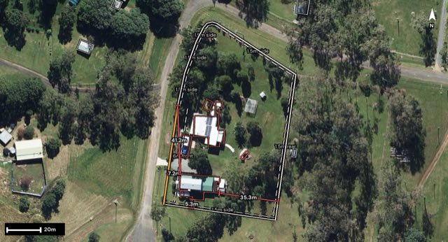 Aerial of 7 Alpine Court, Esk QLD 4312 with the block outlined