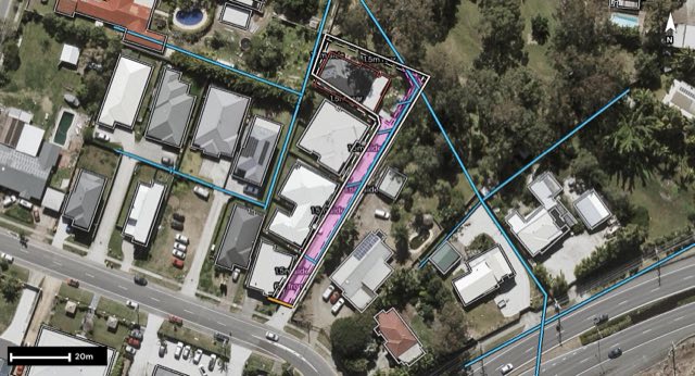 Aerial of 7 Atlantic Drive, Loganholme QLD 4129 with the block outlined