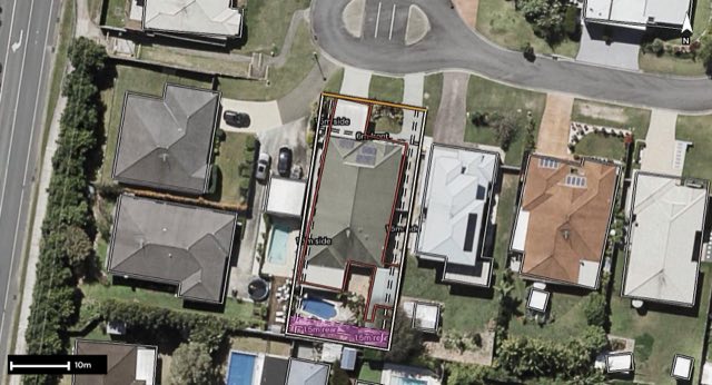 Aerial of 7 Beechwood Place, Warner QLD 4500 with the block outlined