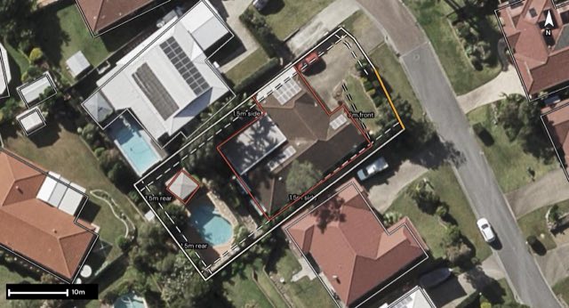 Aerial of 7 Howard Court, Arana Hills QLD 4054 with the block outlined