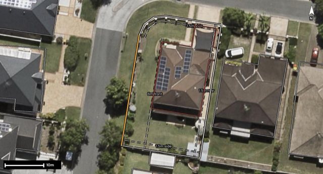 Aerial of 7 Juniper Circuit, Stretton QLD 4116 with the block outlined