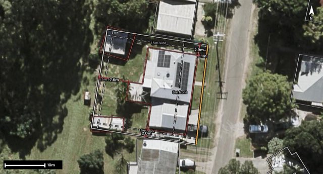 Aerial of 7 Mary Street, Palmwoods QLD 4555 with the block outlined