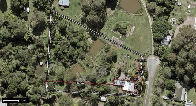 Aerial of 7 Meagan Court, Witta QLD 4552 with the block outlined