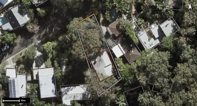 Aerial of 7 Wandella Street, Chapel Hill QLD 4069 with the block outlined