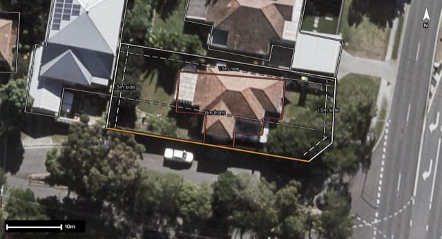 Aerial of 7 Yates Avenue, Ashgrove QLD 4060 with the block outlined