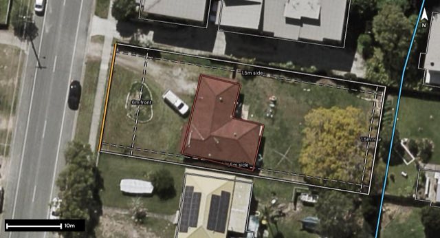 Aerial of 72-74 Kent Street, Beenleigh QLD 4207 with the block outlined