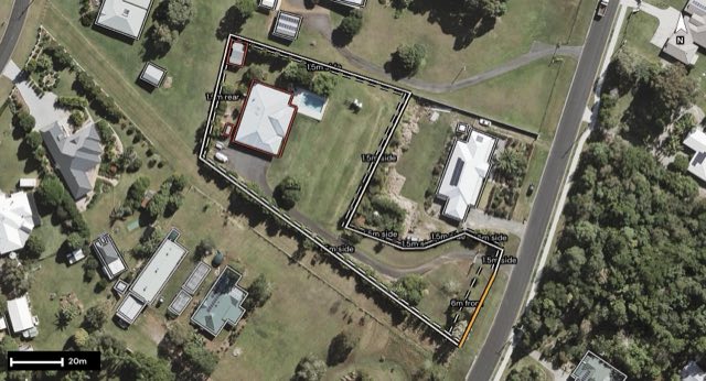 Aerial of 72 Facer Road, Burpengary QLD 4505 with the block outlined