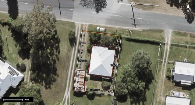 Aerial of 72 George Street, Woodford QLD 4514 with the block outlined
