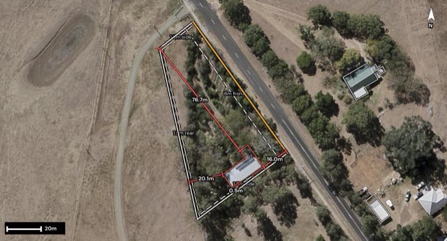 Aerial of 726 Glamorgan Vale Road, Glamorgan Vale QLD 4306 with the block outlined