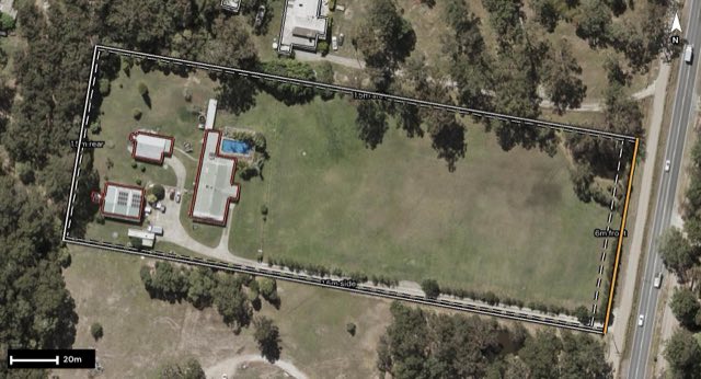 Aerial of 727-733 Waterford Tamborine Road, Buccan QLD 4207 with the block outlined