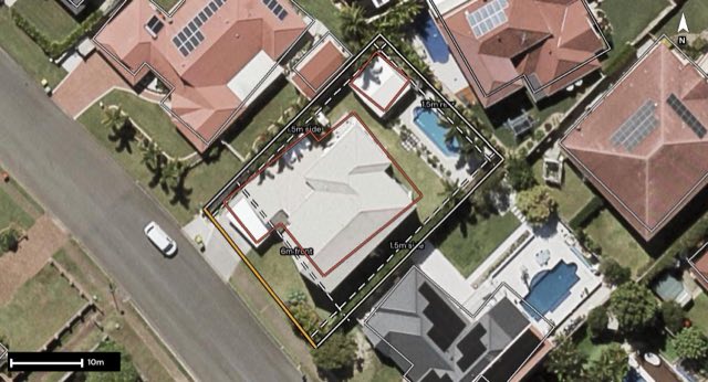Aerial of 73 Castle Hill Drive, Murrumba Downs QLD 4503 with the block outlined